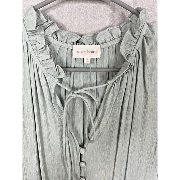 Stolen Hearts Mini Tiered Dress Size SM Pale Green Color Boho - Picture 4 of 10